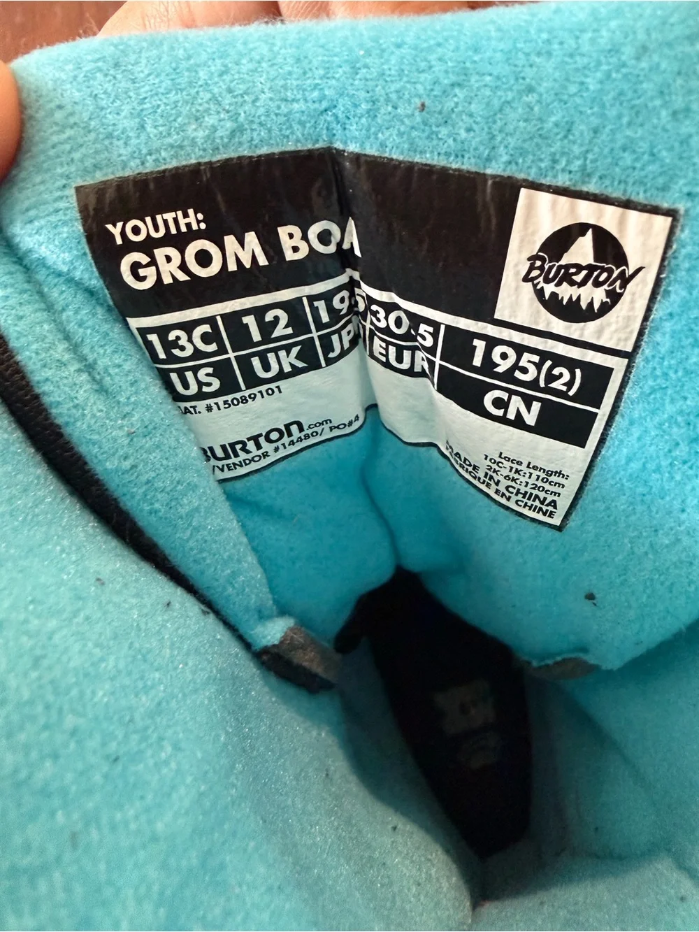 Burton Kids Black, Grey and Blue Snowboarding Boots Size Youth 13